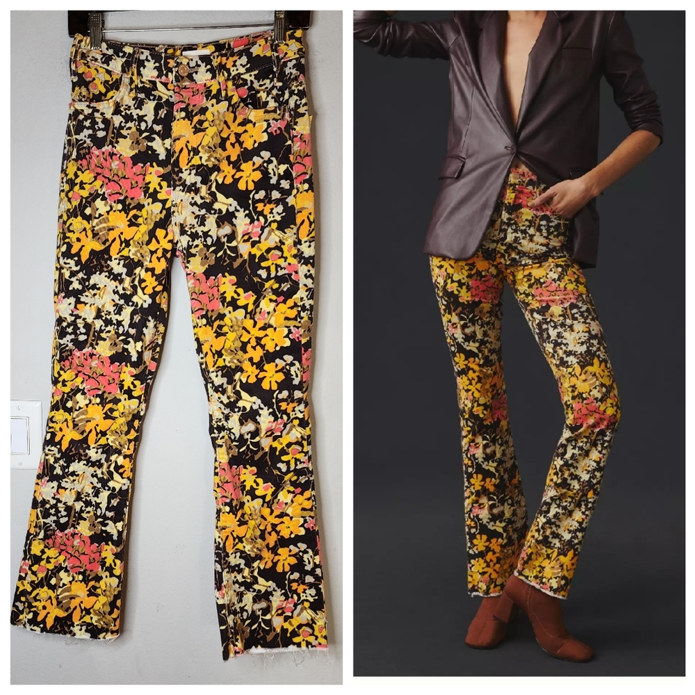 MOTHER Floral Print Straight-Leg Pants in Black, Yellow & Pink